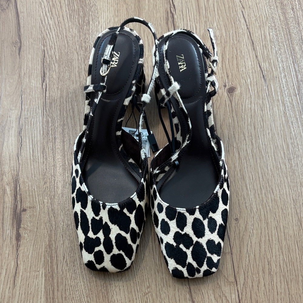 Zara Women's Black and White Patterned Heels